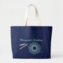 名前付き編み物の暗いティール（緑がかった色）バッグ ラージトートバッグ