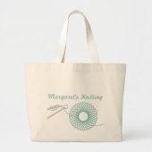 名前付き編み物の暗いティール（緑がかった色）バッグ ラージトートバッグ (正面)