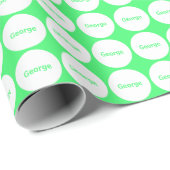 名前付き薄緑の白いドットパターン ラッピングペーパー (ロールコーナー)