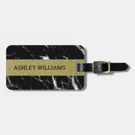 名前付き金ゴールドと黒い大理石 ラゲッジタグ