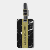 名前付き金ゴールドと黒い大理石 ラゲッジタグ (正面縦)