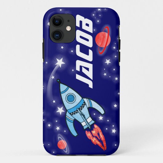 名前付き5文字の宇宙ロケット青い少年たち Case-Mate iPhoneケース (裏面)