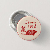 名前付中国のき年RAT紙カットデザイン赤いギフト 缶バッジ (正面&裏面)