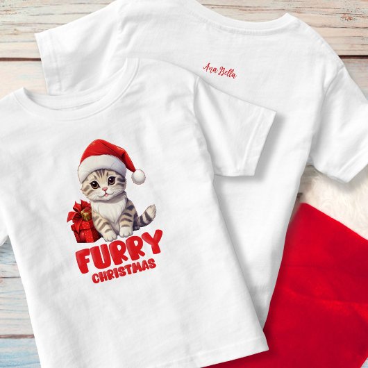 名前入りかわいいクリスマス子猫 トドラーTシャツ