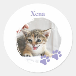 名前入りかわいい猫のペット ラウンドシール