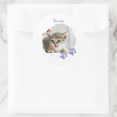 名前入りかわいい猫のペット ラウンドシール (バッグ)