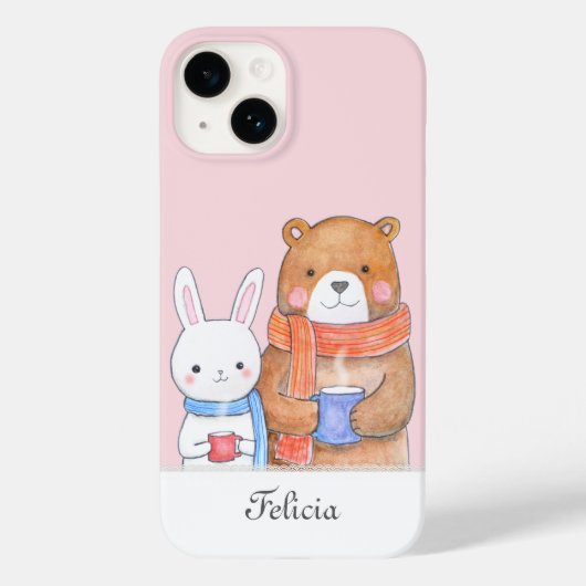 名前入りくまうさぎあたたかドリンクグッズ Case-Mate iPhoneケース (裏面)