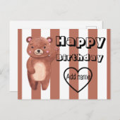 名前入りくまストライプの誕生日 ポストカード (正面/裏面)