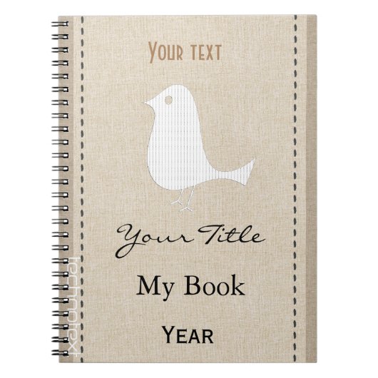 名前入りでかわいくおもしろいな鳥のリネン一見 ノートブック (正面)