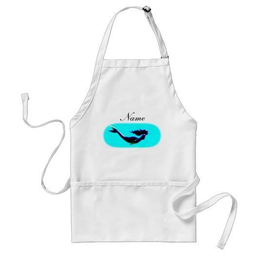 名前入りで黒い水中人魚 スタンダードエプロン (正面)