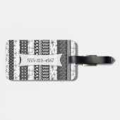 名前入りで黒く及び白いレトロパターンは1つを縞で飾ります ラゲッジタグ (裏面横)