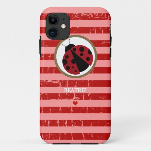名前入りなかわいいてんとう虫及びストライブ柄 Case-Mate iPhoneケース (裏面)