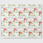 名前入りなくまのハートの水彩画の芸術を恋しく思って下さい ラッピングペーパー (フラット)