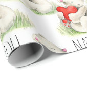 名前入りなくまのハートの水彩画の芸術を恋しく思って下さい ラッピングペーパー (ロールコーナー)