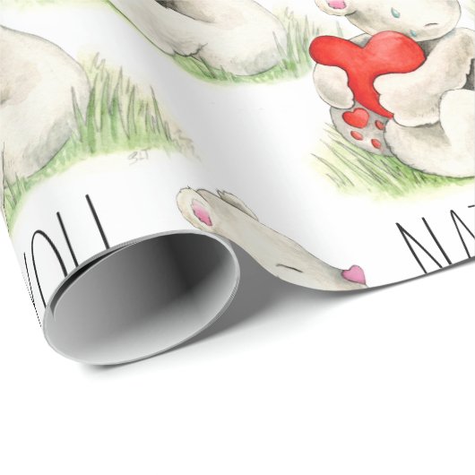 名前入りなくまのハートの水彩画の芸術を恋しく思って下さい ラッピングペーパー (ロールコーナー)