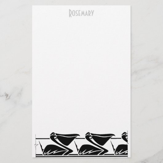 名前入りなアールデコのペリカンの文房具 便箋 (正面)