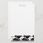 名前入りなアールデコのペリカンの文房具 便箋 (正面/裏面)