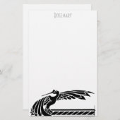 名前入りなアールデコの鳥の文房具 便箋 (正面/裏面)