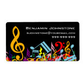 名前入りなカラフル黒の乱雑な音楽ノート ラベル (正面)