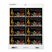 名前入りなカラフル黒の乱雑な音楽ノート ラベル (フルシート)