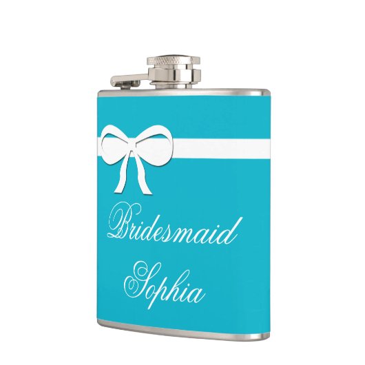 名前入りなフラスコの新婦付添人のギフトの青い結婚式 フラスク (左)