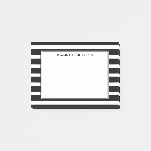 名前入りなモダンでエレガントで黒い及び白のストライブ柄 ポストイット (正面)
