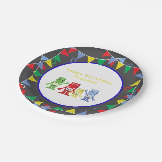 名前入りなロボット誕生会の紙皿 ペーパープレート (アングル)