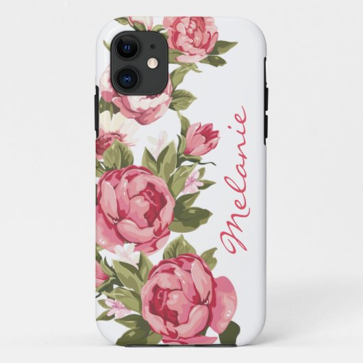 名前入りなヴィンテージの赤面のピンクのバラのシャクヤク Case-Mate iPhoneケース (裏面)