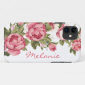 名前入りなヴィンテージの赤面のピンクのバラのシャクヤク Case-Mate iPhoneケース (裏面(横))