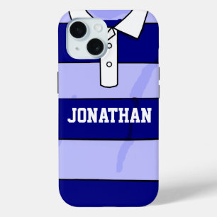 名前入りな一流のラグビーのjerseyの青のバスケ iPhone 15ケース