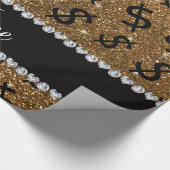 名前入りな一流の金ゴールドのグリッターのドル記号 ラッピングペーパー (角)