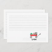 名前入りな並べられた赤いワゴン平らなメッセージカード ノートカード (正面/裏面)