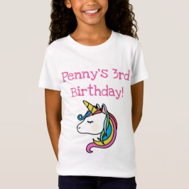 名前入りな女の子のユニコーンの誕生日のワイシャツの三番目 Tシャツ