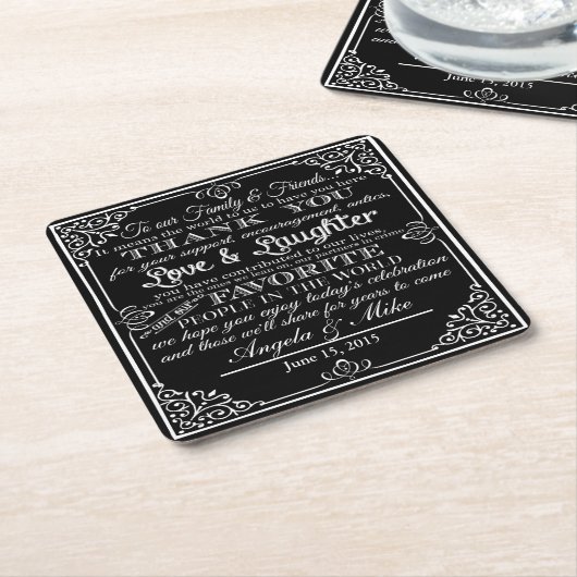 名前入りな好意の結婚式のコースターは感謝していしています スクエアペーパーコースター (アングル)