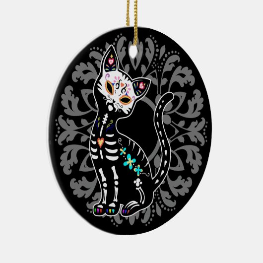 名前入りな死んだかわいい猫のカスタムのガーリーな日 セラミックオーナメント (右)