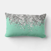 名前入りな淡い色ので真新しい緑およびフェイクなグリッター ランバークッション (裏面)