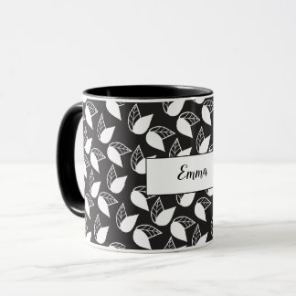 名前入りな白黒葉 マグカップ