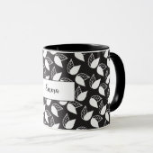名前入りな白黒葉 マグカップ (正面右)
