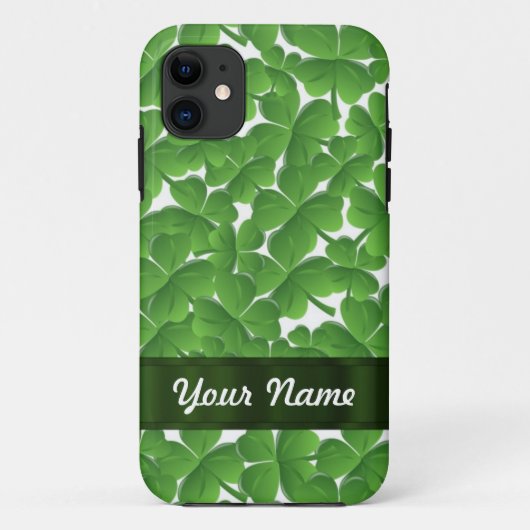 名前入りな緑のアイルランドのシャムロック Case-Mate iPhoneケース (裏面)