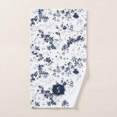 名前入りな藍色のクレマチスの花柄 バスタオルセット (ハンドタオル)