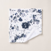 名前入りな藍色のクレマチスの花柄 バスタオルセット (ウォッシュタオル)