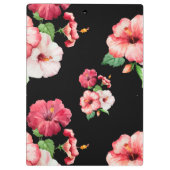 名前入りな赤く、ピンクのハイビスカスの白いラベル クリップボード (裏面)