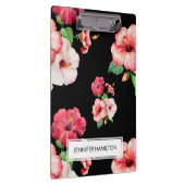 名前入りな赤く、ピンクのハイビスカスの白いラベル クリップボード (右)