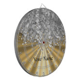 名前入りな金ゴールドおよびフェイクなグリッター ダーツボード (正面左)