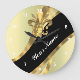 名前入りな金ゴールドfleur de lys ラージ壁時計