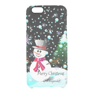 名前入りな雪だるま"メリークリスマス" クリアiPhone 6/6Sケース
