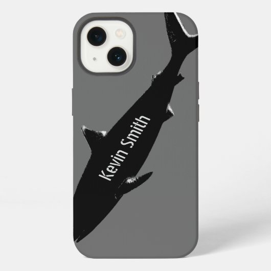 名前入りな黒い水泳の鮫 iPhoneケース (裏面)