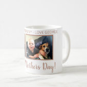 名前入りな3人の写真のばら色の金ゴールドの母の日のマグ コーヒーマグカップ (正面右)
