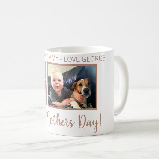 名前入りな3人の写真のばら色の金ゴールドの母の日のマグ コーヒーマグカップ (正面右)