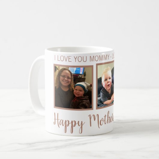 名前入りな3人の写真のばら色の金ゴールドの母の日のマグ コーヒーマグカップ (正面左)